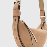AllSaints Half Moon Suede Crossbody Bag In Mink Brown