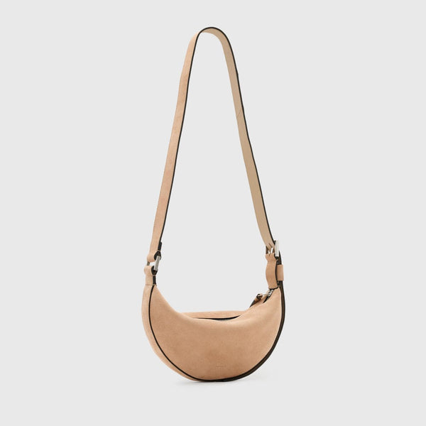 AllSaints Half Moon Suede Crossbody Bag In Mink Brown
