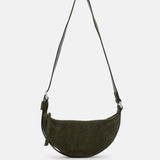 AllSaints Half Moon Suede Crossbody Bag in Olive Green