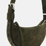 AllSaints Half Moon Suede Crossbody Bag in Olive Green