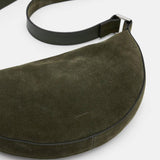 AllSaints Half Moon Suede Crossbody Bag in Olive Green