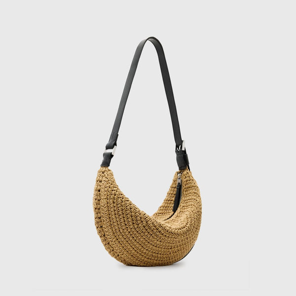 AllSaints Half Moon Waxed Cotton Shoulder Bag In Natural Brown