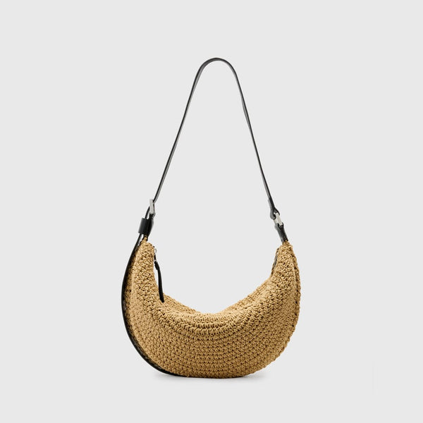 AllSaints Half Moon Waxed Cotton Shoulder Bag In Natural Brown