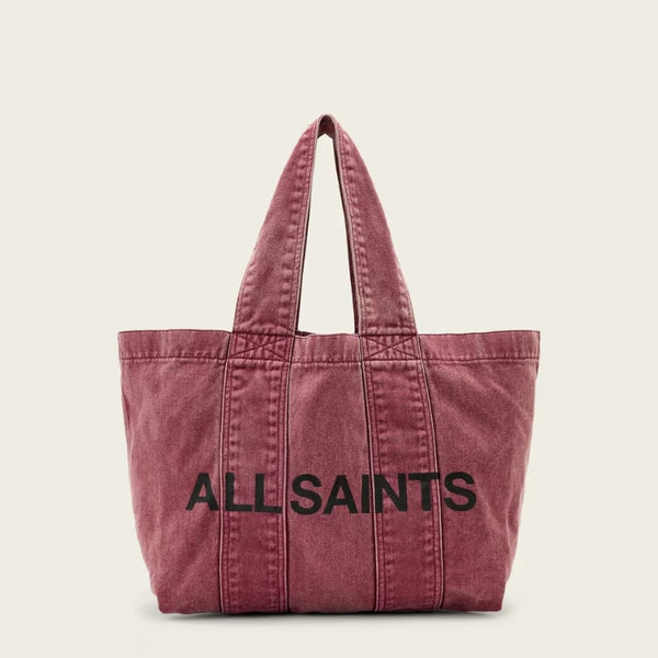 AllSaints Izzy Denim Logo Tote Bag in Raspberry Pink