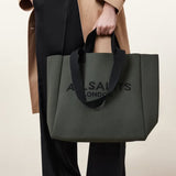 AllSaints Izzy Large Logo Knitted Tote Bag in Olive Green