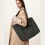 AllSaints Izzy Large Logo Knitted Tote Bag in Olive Green
