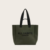 AllSaints Izzy Large Logo Knitted Tote Bag in Olive Green