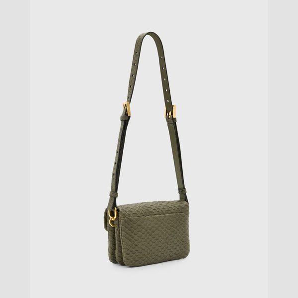 AllSaints Jupiter Snake Effect Leather Crossbody Bag In Military Green