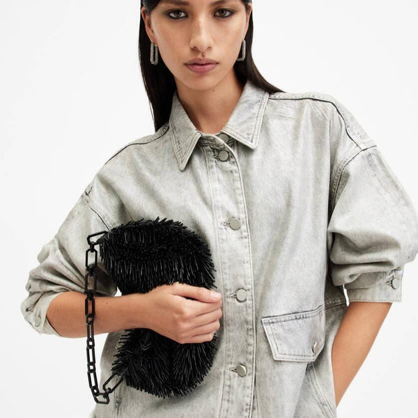 AllSaints Madea Chain Strap Beaded Bag in Black