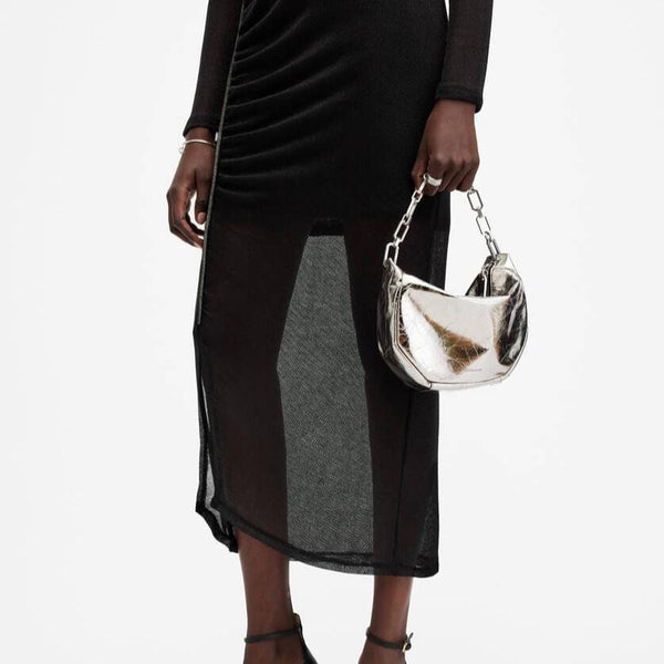 AllSaints Madea Mini Chain Strap Leather Bag in Gunmetal Grey