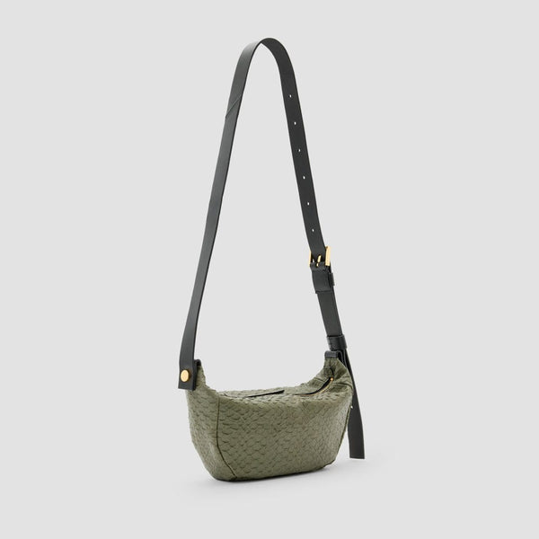 AllSaints Madea Snake Crossbody Bag In Military Green