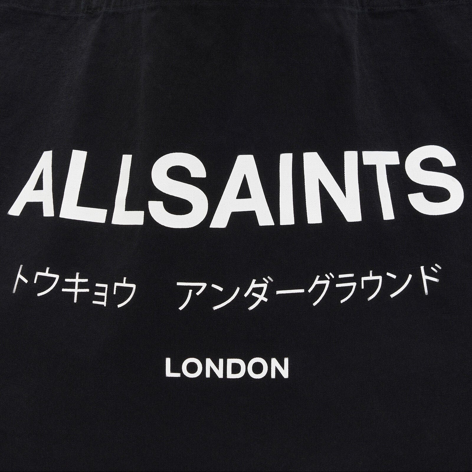 AllSaints Underground Logo Printed Tote Bag In Black/Chalk