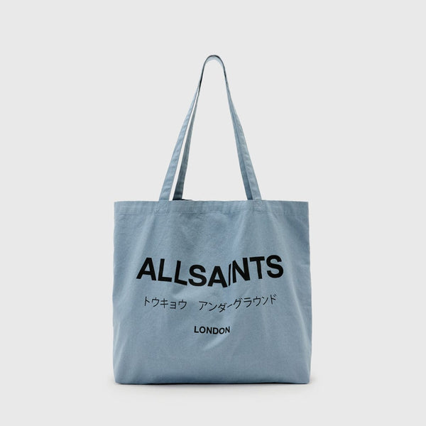 AllSaints Underground Shopper Logo Printed Tote Bag In Washed Blue