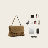 AllSaints Ursa Suede Satchel Bag in Biscuit Brown