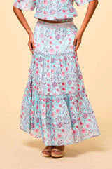 Aspiga Becks Organic Cotton Block Print Skirt In Gardenia Blue/Red