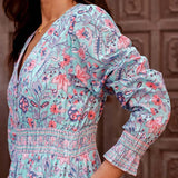 Aspiga Billie Organic Cotton Block Print Dress In Gardenia Blue