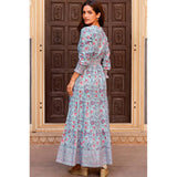 Aspiga Billie Organic Cotton Block Print Dress In Gardenia Blue