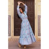 Aspiga Billie Organic Cotton Block Print Dress In Gardenia Blue