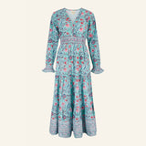 Aspiga Billie Organic Cotton Block Print Dress In Gardenia Blue