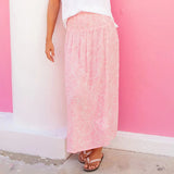 Aspiga Brady Viscose Crinkle Skirt in White/Pink