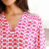 Aspiga Clea Viscose Crinkle Blouse in Ikat White/Pink