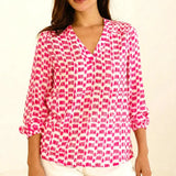 Aspiga Clea Viscose Crinkle Blouse in Ikat White/Pink