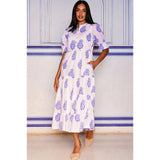 Aspiga Cordelia Organic Cotton Block Print Dress In Blue