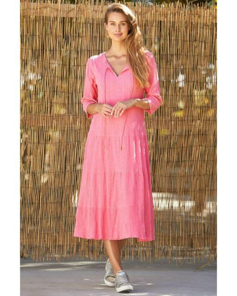 Aspiga Crystal Embroidered Organic Cotton Dress Pink/Gold