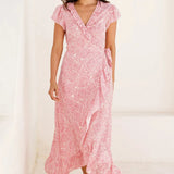 Aspiga Demi EcoVero™ Wrap Dress in White/Pink