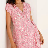 Aspiga Demi EcoVero™ Wrap Dress in White/Pink