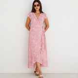 Aspiga Demi EcoVero™ Wrap Dress in White/Pink