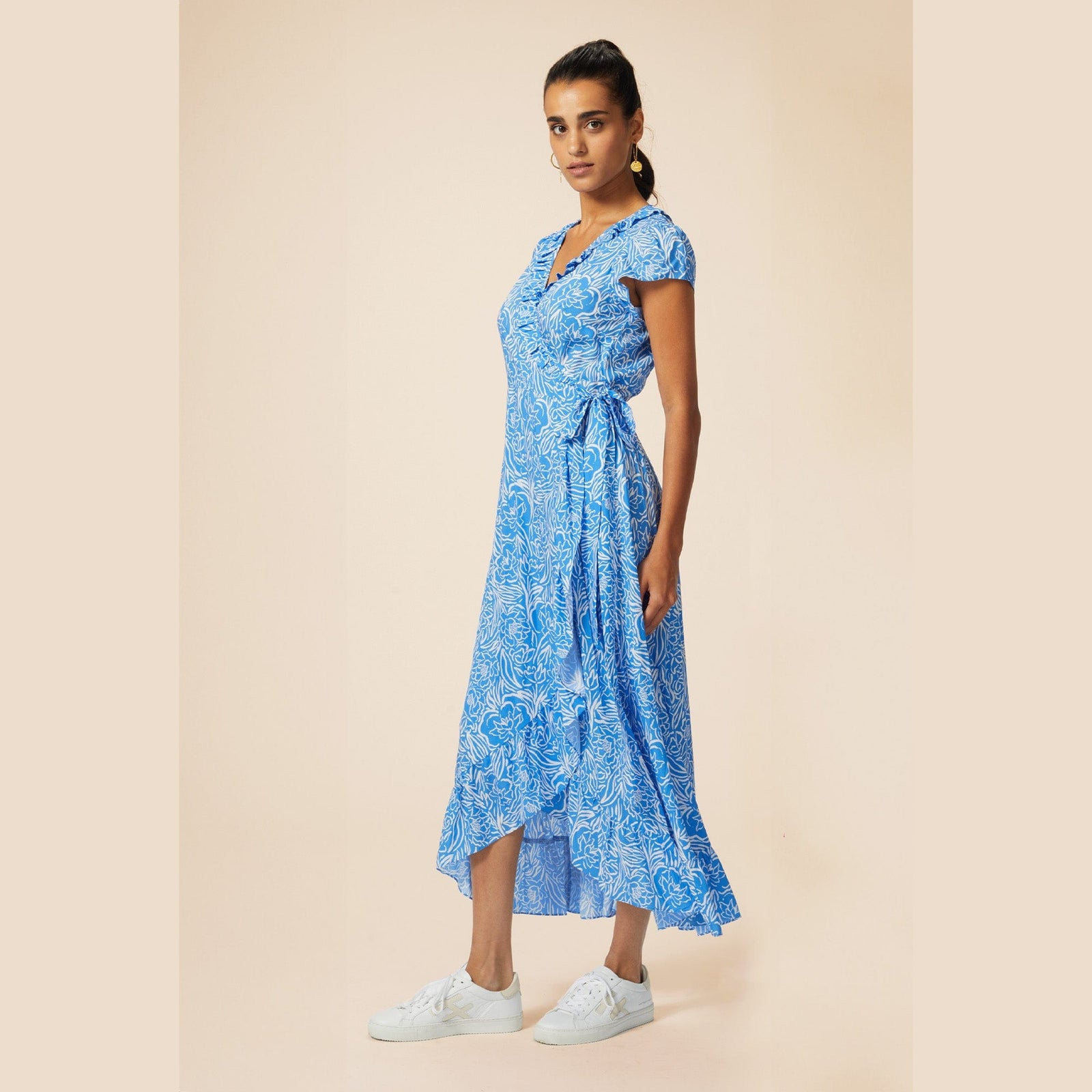 Aspiga Demi EcoVero™ Wrap Dress Painted Floral Blue/White
