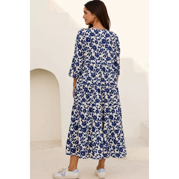 Aspiga Emma EcoVero™ Midi Dress In Navy/Cream