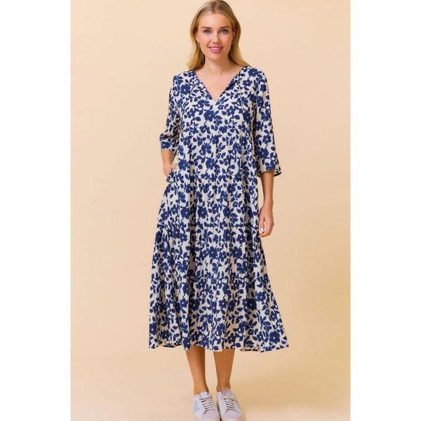 Aspiga Emma EcoVero™ Midi Dress In Navy/Cream