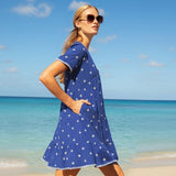 Aspiga India Embroidered Organic Cotton Dress In Cobalt / White