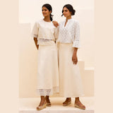 Aspiga Linen Lace Skirt In Butter Milk Cream