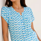 Aspiga Lisbon Viscose Crinkle Blouse in White/Turquoise