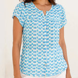Aspiga Lisbon Viscose Crinkle Blouse in White/Turquoise