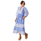 Aspiga Martha Organic Cotton Print Mix Dress In Cobalt
