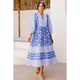 Aspiga Martha Organic Cotton Print Mix Dress In Cobalt