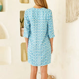 Aspiga Mila Viscose Crinkle Shirt Tunic in White/Turquoise