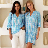 Aspiga Mila Viscose Crinkle Shirt Tunic in White/Turquoise