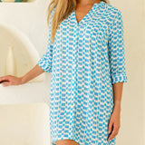 Aspiga Mila Viscose Crinkle Shirt Tunic in White/Turquoise