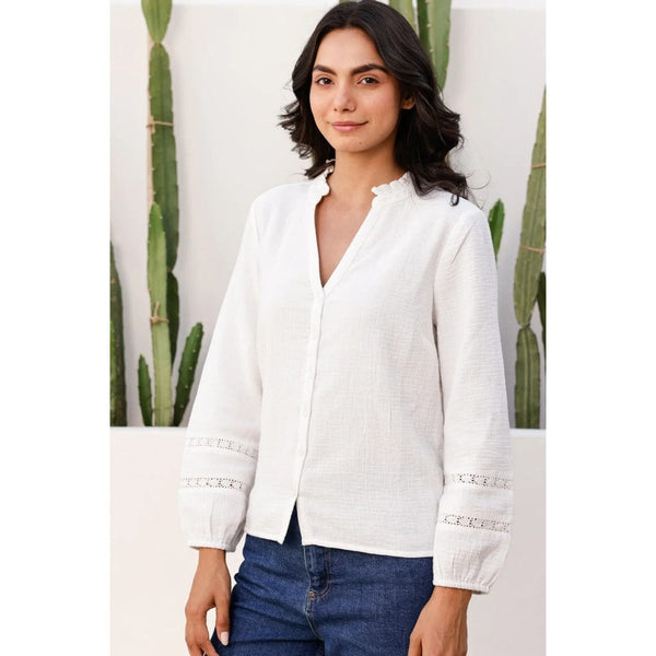 Aspiga Mina Organic Cotton Cheesecloth Blouse In White