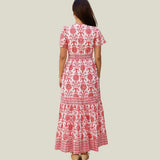 Aspiga Pippa Organic Cotton Short Sleeve Block Print Dress in Red