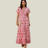 Aspiga Pippa Organic Cotton Short Sleeve Block Print Dress in Red