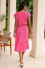Aspiga Riley Embroidered Organic Cotton Dress In Strawberry Pink