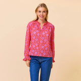 Aspiga Rosie Organic Cotton Block Print Blouse In Lotus Red/Pink