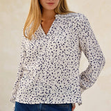 Aspiga Smocked Organic Cotton Cheesecloth Blouse in Ecru/Navy