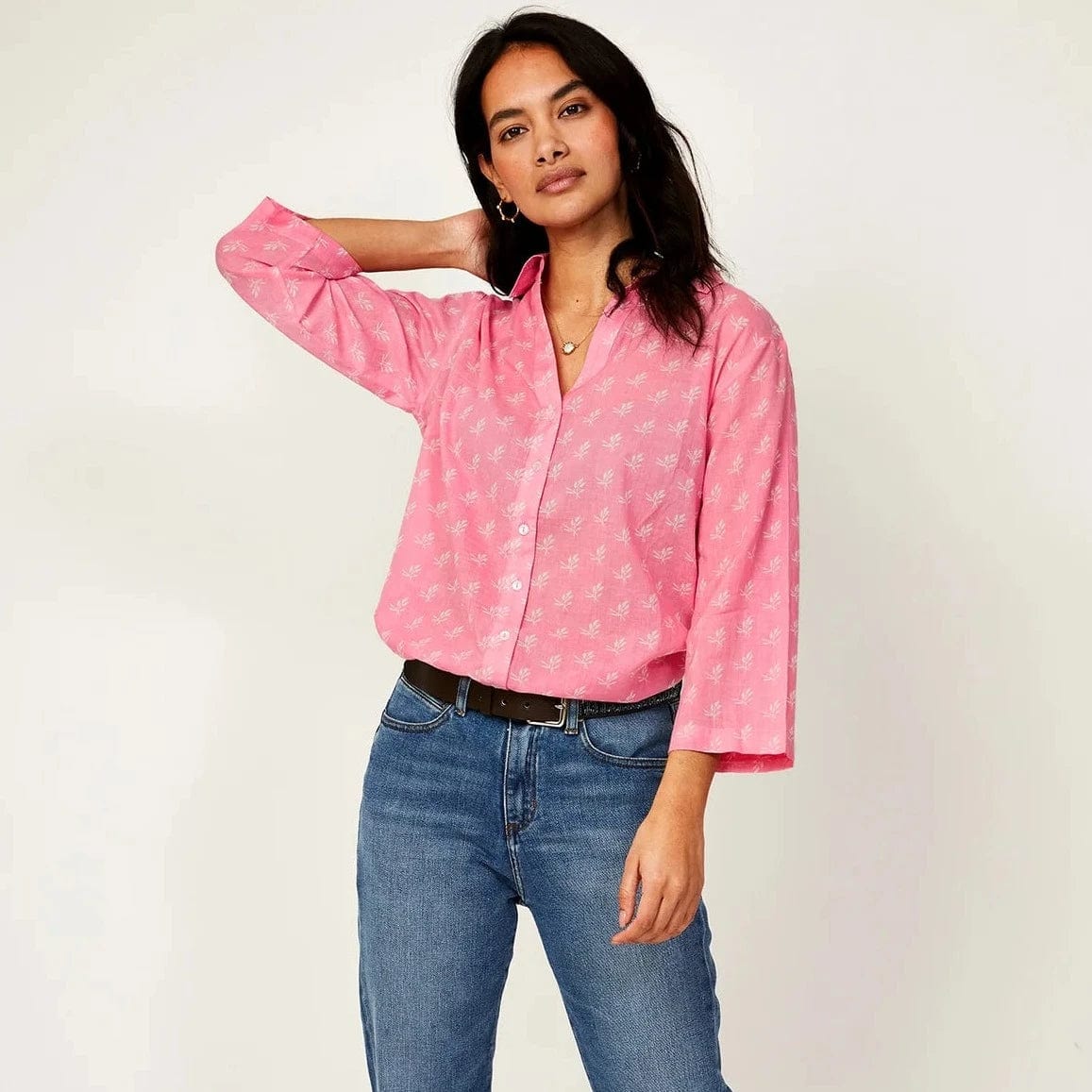 Aspiga Cecilia Shirt in Willow Leaf Pink/White
